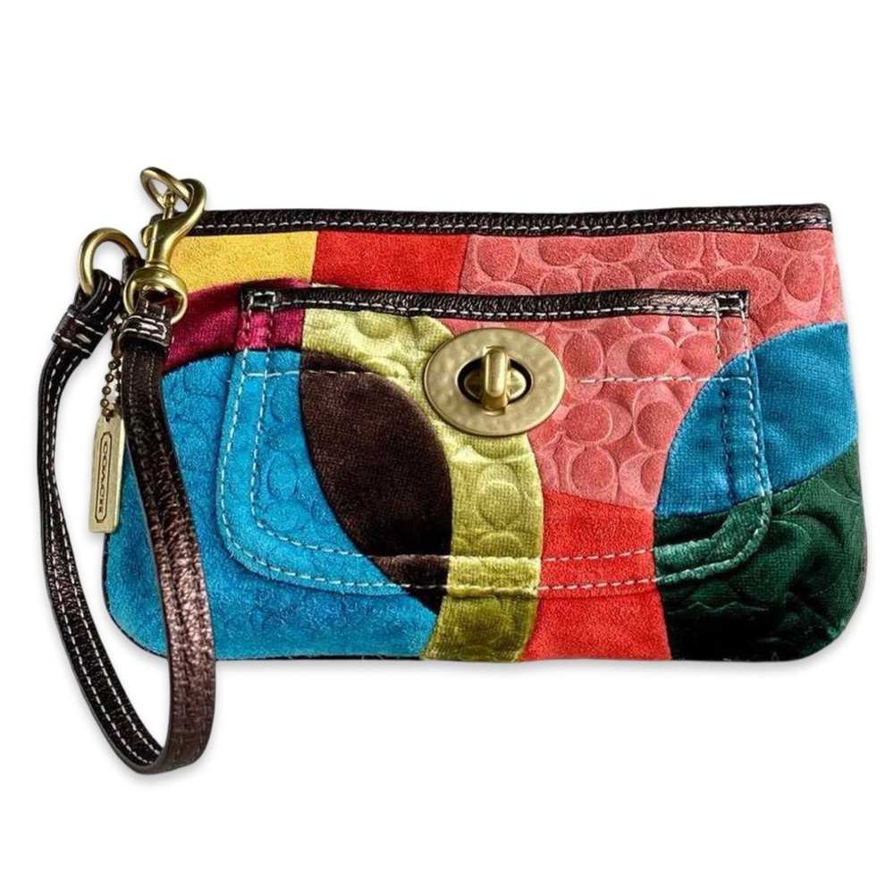 Y2K VTG Coach Velvet Suede Patchwork Clutch | Hammered Hardware | 40854 - Picture 3 of 3